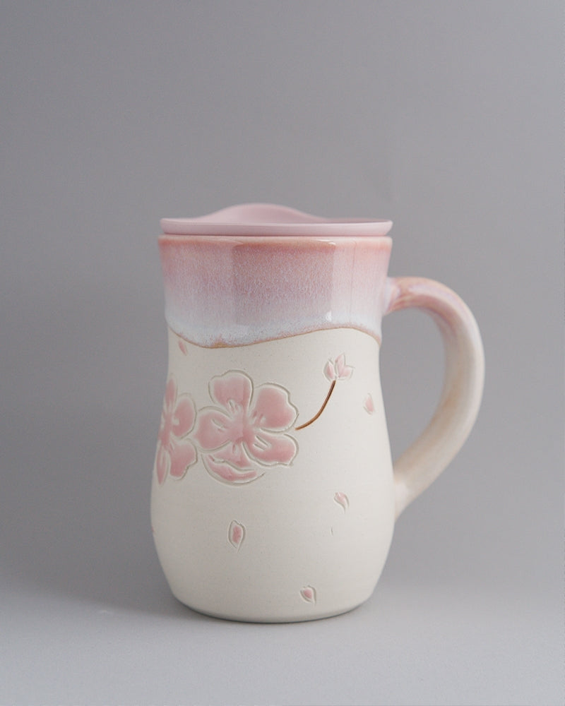 Ethereal Garden - Pink cherry blossom mug -pink rim