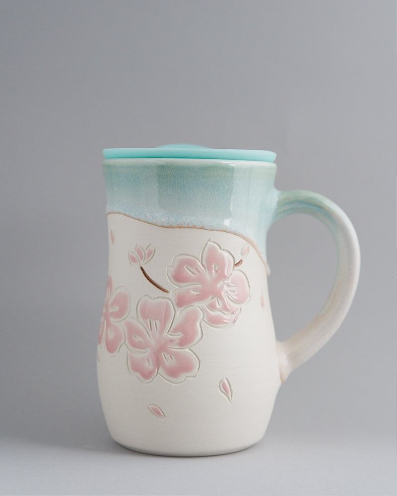 Ethereal Garden - Pink Cherry Blossoms - teal rim