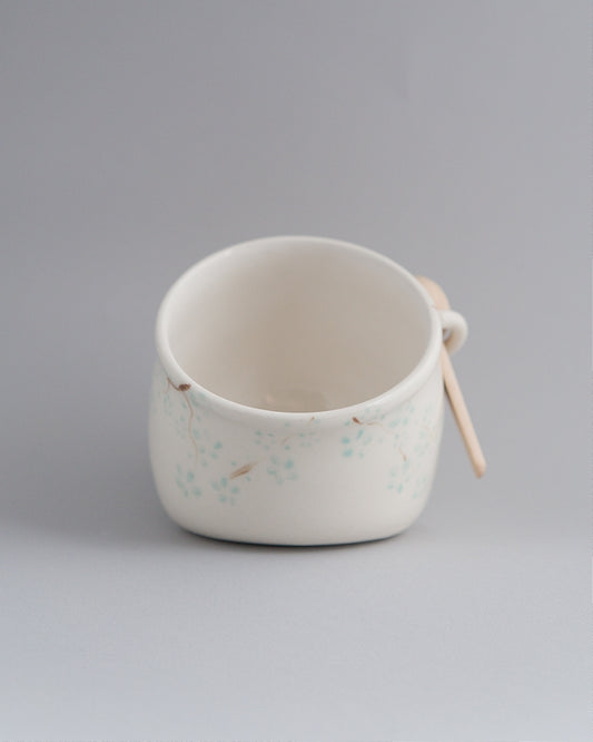 Kitchen ware - Salt Cellar with small Blue/Teal flowers